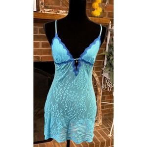 Victoria’s Secret Very Sexy Blue Sheer Nightie with Lace Trim, Gold charm